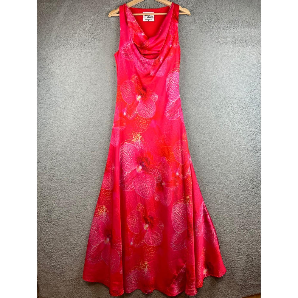 Paper Heart Pink Orchid Floral Cowl Neck Maxi Dress Sleeveless Summer M - Picture 2 of 11